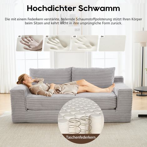 Zweisitzer-Sofa mit Memory-Schaum – kein Aufbau erforderlich, 2-in-1-Funktion, Cordbezug – kompaktes Sofa für kleine Räume, Wohnungen, Homeoffice und Schlafzimmer (1/5)