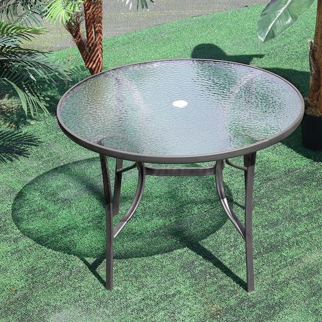Garden Ripple Glass Round Table With Umbrella Hole, Black (1/5)