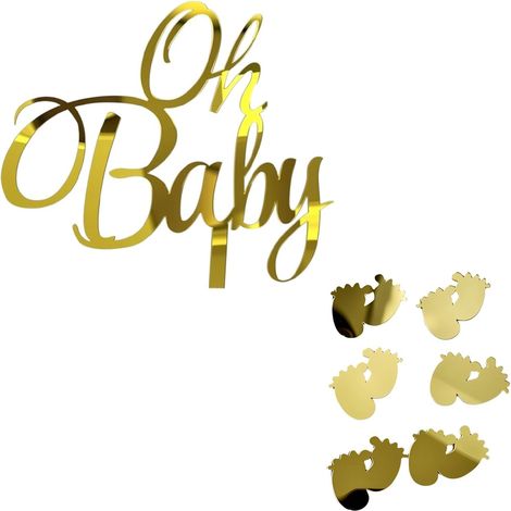 Oh Baby Cake Topper en Or Acrylique,Décoration de Gâteau Élégante pour Baby Shower,Gender Reveal et Fête Prénatale,Topper pour Gâteau à Couches ou Gâteau Classique,Cadeau Original pour Futurs Parents