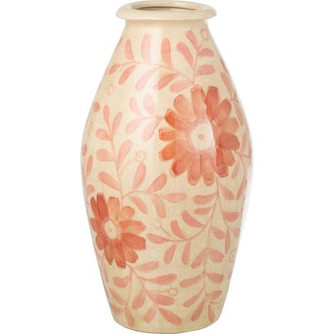 Vase en grès fleuri orange et blanc cassé - orange et blanc cassé (1/3)
