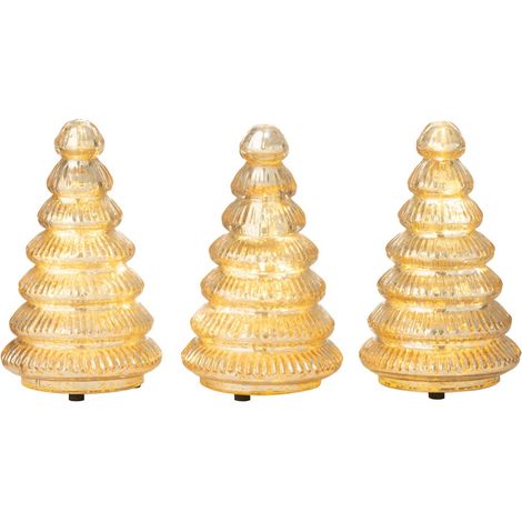 Lot de 3 Arbres LED en Verre "Côtelé" 31cm Doré (1/5)