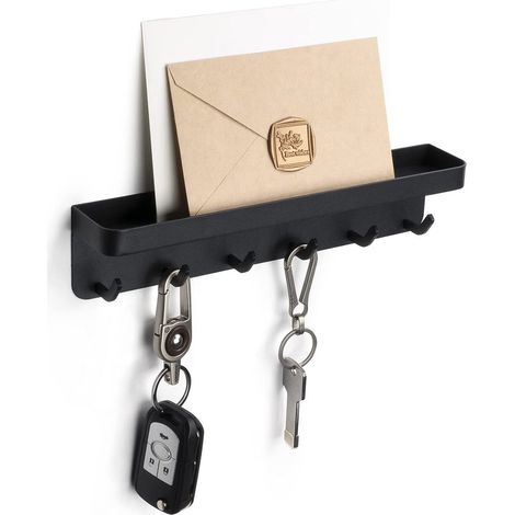 Porta llaves - Organizador de llaves - Porta llaves - con bandeja de plástico para correo/modelo moderno/de pared - Gancho para pasillo (1/5)