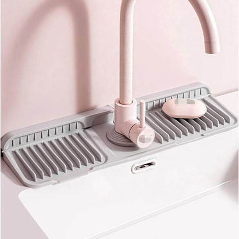 Paraspruzzi in silicone per lavello da cucina e bagno, tappetino per rubinetto da cucina, impermeabile e antiscivolo, 45 x 14 cm, grigio. (1/5)