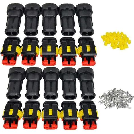 Imperméable à l'eau Connecteur 12V, Connecteur étanche électrique Prise Mâle et Femelle 1,5 mm Terminaux,Fil électrique Connecteur(2 Pin 10 Pack)