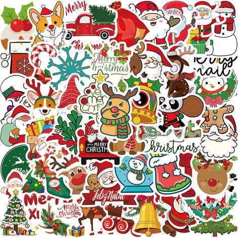 50 Pièces Autocollants de Noël, Auto-adhésif Cadeau Stickers, Merry Christmas Gommettes Motif (1/5)