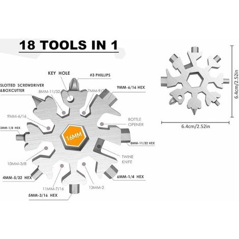 Snowflake Multi-Tool 18 in 1 Snowflake Cacciavite Strumento Onnipotente Apribottiglie Portatile in Acciaio Inox Regalo di Natale per Viaggi Quotidiani Campeggio Avventura Strumenti -Versaille (1/4)