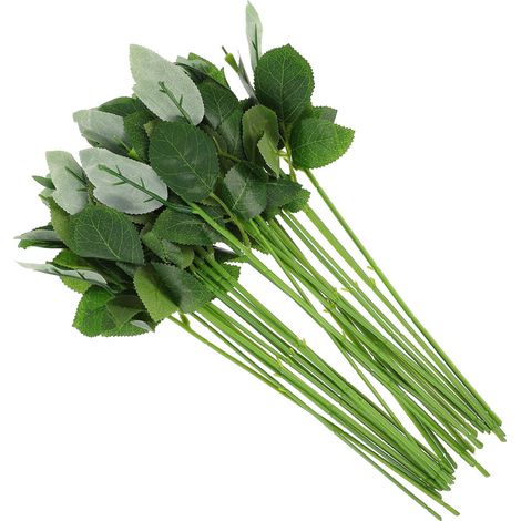 Tallos y hojas de flores artificiales verdes, ramos de novia con rosas y hojas artificiales, 30 unidades.