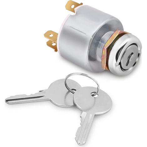 Contacteur d'allumage, 12V Contacteur à Clé d'allumage à 4 positions avec démarrage ON OFF, Interrupteur de Démarrage du Moteur, pour la Plupart des Voitures, Motos et Bateaux (1/5)