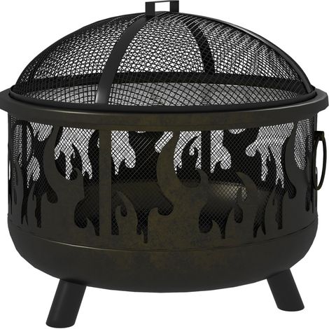 Brasero exterior de metal negro Ø61 cm con pantalla anti chispas y atizador HOMVRA (1/5)
