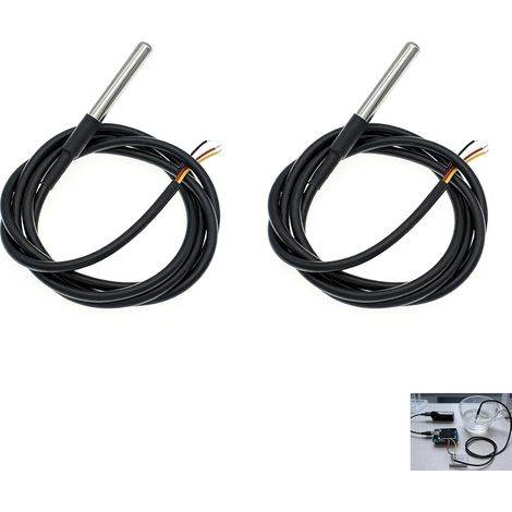 2 Pièces Capteur de Température Numérique pour DS18B20, Sonde Température pour DS18B20, Étanche avec Sonde Inox 1 m, Bus 1-Wire Haute Précision ±0,5 °C, Plage -55 à +125 °C, Compatible avec Arduino