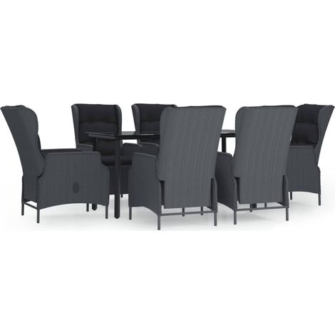 Maison Exclusive - 7-tlg. Garten-Essgruppe Dunkelgrau Poly Rattan