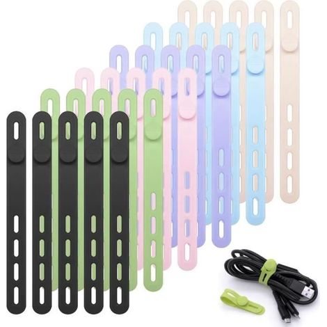 Serre-câble en silicone - 30Pcs - 6 couleurs - Rond - Réutilisable (1/4)