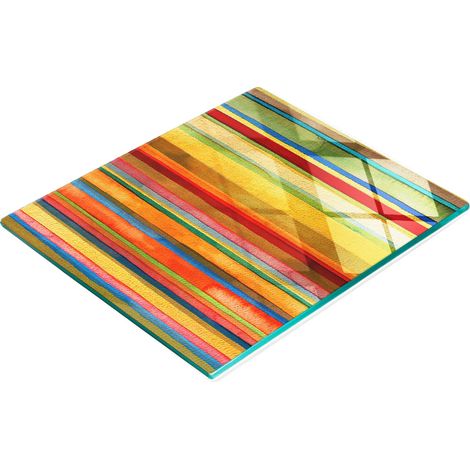 Tabla de cortar y servir decorativa de vidrio, rayas de colores, 60x52 cm (1/5)