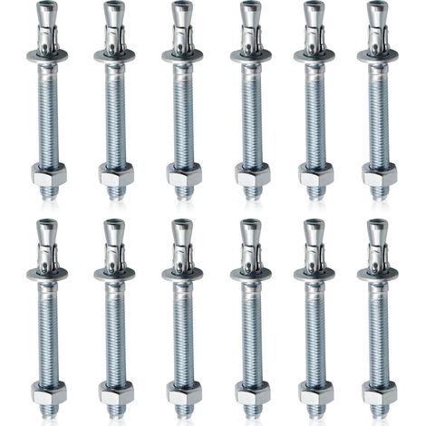 12 Pièces Goujon Ancrage M10 x 90 mm, Boulon D'Ancrage en Acier Galvanisé, Boulons à Expansion, Goujons Ancrage en Acier Galvanise, pour Fixation Charges Lourdes, Béton, Maçonnerie (1/5)