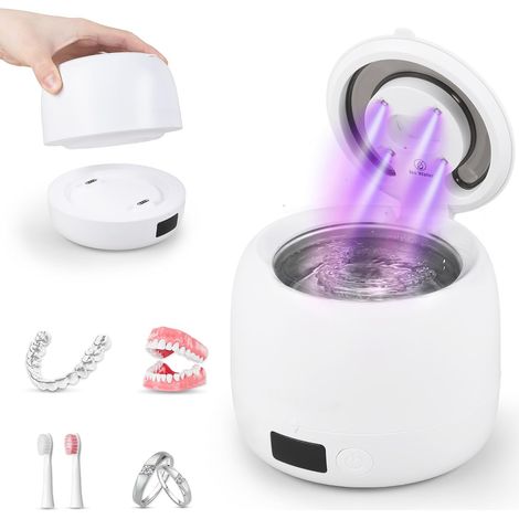 Nettoyeur Ultrason Appareil Dentaire, Dental Pod 45kHz, Réservoir Amovible 200mL avec 4 Lumières U-V, Machine Nettoyage Silencieuse pour Gouttière, Invisalign, Dentier et Brosses