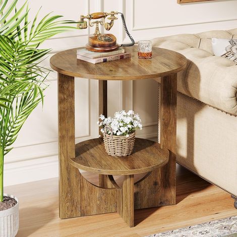 Tribesigns – Table d'appoint ronde 50 x 50 x 65 cm – 2 niveaux de rangement – Structure en bois MDF – Pour petits espaces, salon, chambre (1/5)