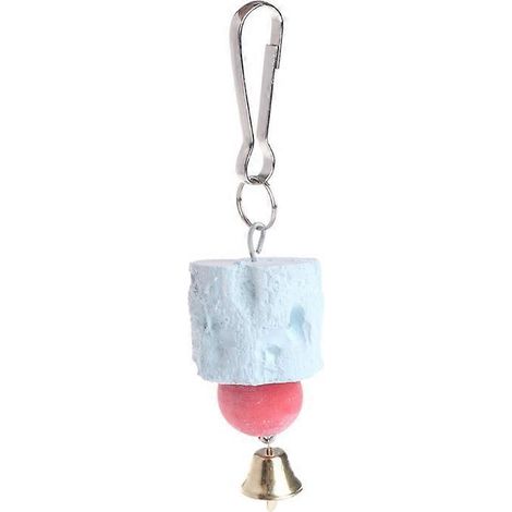 Jouet à mâcher pour perroquet, pierre à bec avec cloche, complément de calcium pour oiseaux, accessoire de jeu et soin, taille S. (1/4)