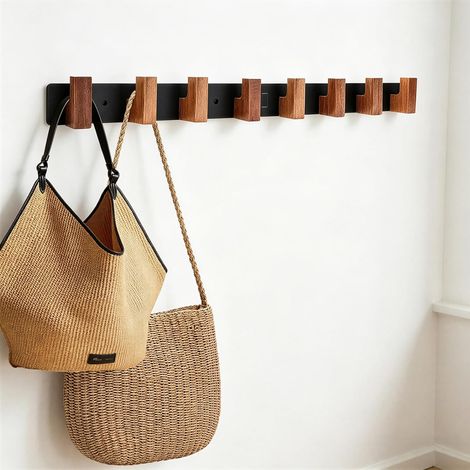 62 cm Crochet Porte Manteau, Patere Porte Manteau avec 8 Crochets en Bois, Patères Portemanteaux pour Entrée, Patère Murale, pour Couloir, Salon, Chambre (1/5)