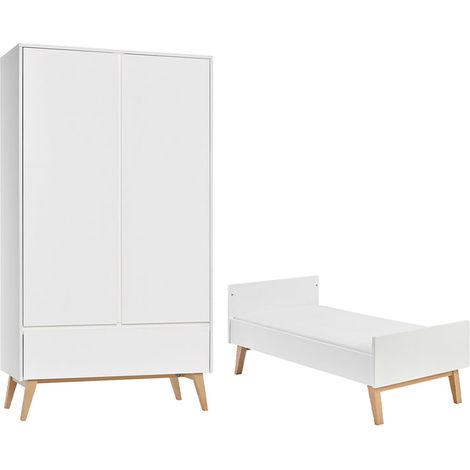 Lit évolutif 70x140 et armoire 2 portes Pinio Swing - Blanc et bois (1/5)