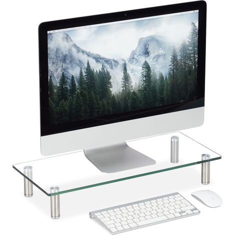 Support écran Verre, Plateau TV, de Notebook, réglable en Hauteur 9 à 11 cm, 56 x 24 cm Transparent (1/5)