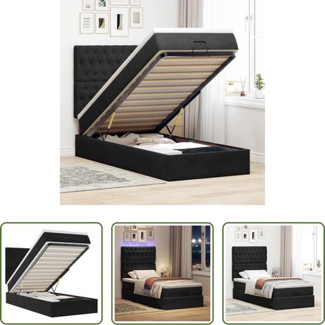 vidaXL LED-Beleuchtung - Ottoman-Bett mit Matratzen & LEDs Schwarz 80x200 cm Samt (1/5)