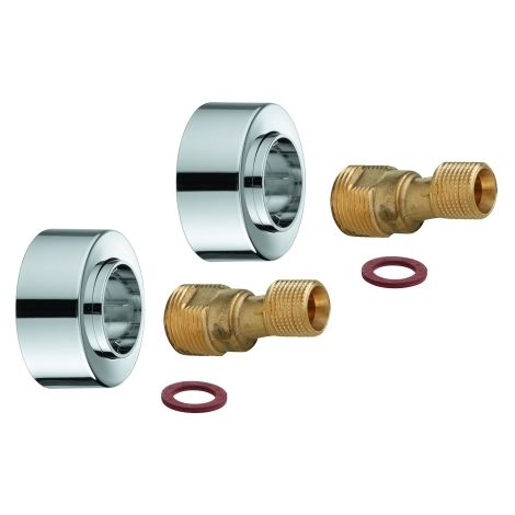 Grohe S-Anschluss 1/2" x 3/4", Verstellbarkeit 7,5mm, Schalldämpfer, Schraubrosette, Chrom, 48453000 (1/4)