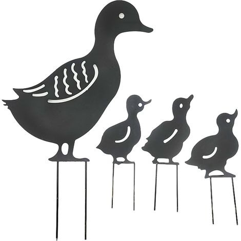 Figurines décoratives en métal pour jardin, décoration de cour, art déco (4 pièces, noir, canard)