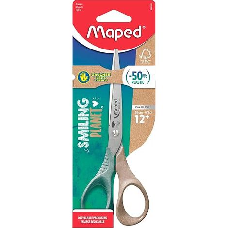 MAPED - CISEAUX SHAPE SMILING PLANET - CISEAUX RESPONSABLES POUR LES GAUCHERS - STABILITÉ ET PRÉCISION - ANNEAUX 50% FIBRE DE BO
