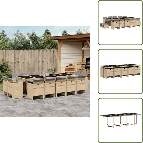 Table de jardin - vidaXL Ensemble à manger de jardin et coussins 15 pcs mélange beige - Chaise de jardin