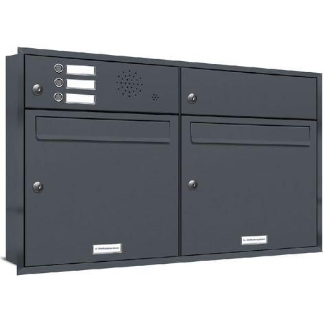 2er Briefkastenanlage Unterputz RAL Farbe 7016 Anthrazit 3 Klingel Sprechgitter (1/5)