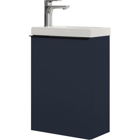 Waschtischunterschrank Bernstein LAVOA 40cm mit Waschbecken Badmöbel: Mitternachtsblau matt, Metallgriff: Schwarz matt