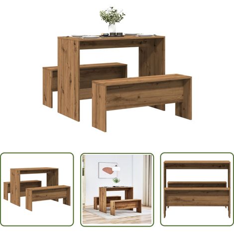 vidaXL 3-tlg. Esstisch und Bank Set Artisan-Eiche Holzwerkstoff (1/5)