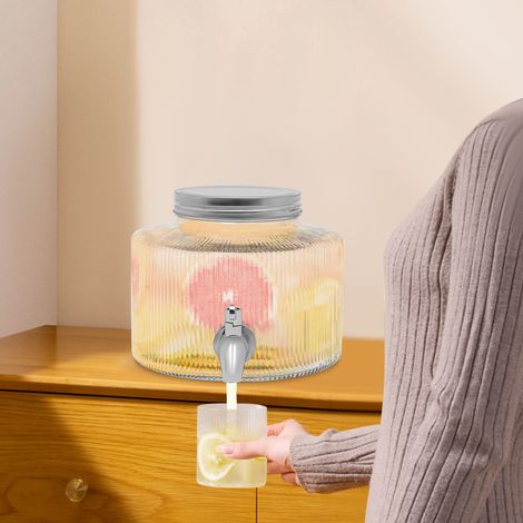 Distributeur de boissons Distributeur D'eau bouteille de robinet en verre avec robinet et couvercle 2.8 L