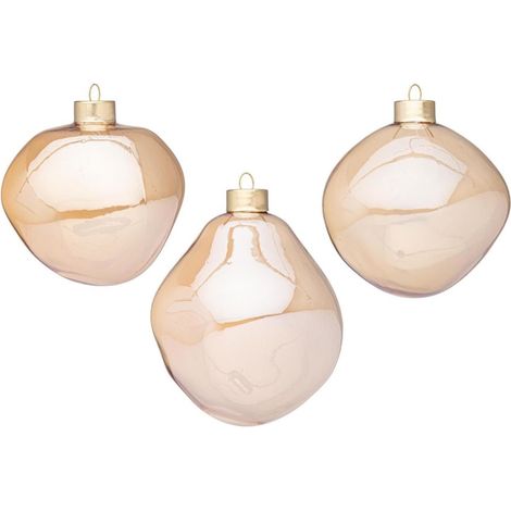 CONFEZIONI 3 PALLINE NATALE AMBRA LUCIDO IN VETRO ORGANIC BIZZOTTO D8