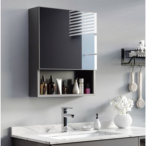 Meuble de salle de bain miroir en acier inoxydable, 46 x 13,5 x 58 cm, noir HAVRYA (1/5)