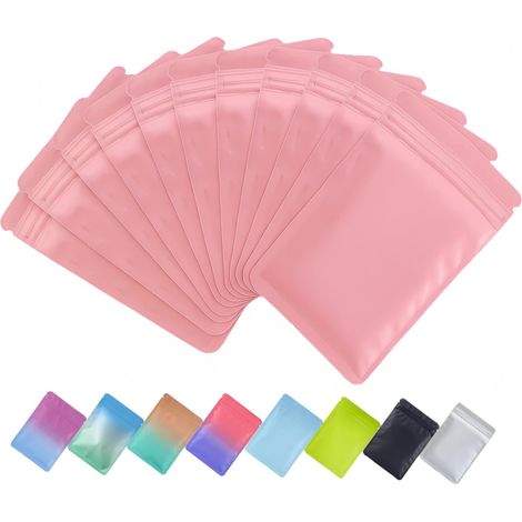 100 Sachets Zip, Pochettes Mylar Opaques, Intérieur Aluminium, Fermeture Hermétique, Stockage Aliments, 9x16 cm, Rose