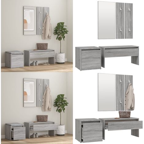 Ensemble de meubles de couloir Sonoma gris Bois d'ingénierie - Banc Entrée - Meuble Couloir - Rangement Intérieur - Banc Coffre - Mobilier Salon - Home & Living (1/5)