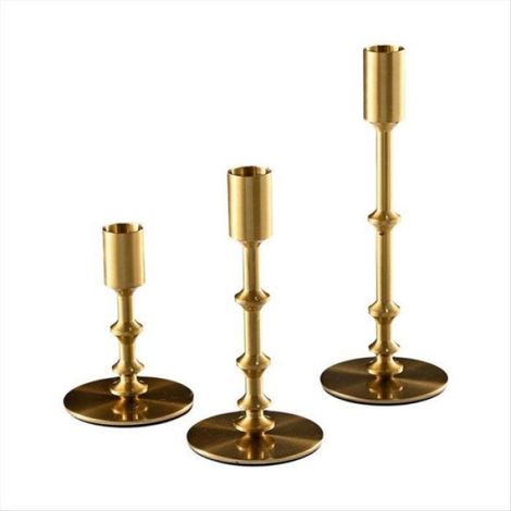 Bougeoirs dorés bougeoirs modernes pour table cheminée mariage pendaison de crémaillère lot de 3 bougeoirs en métal. (1/5)
