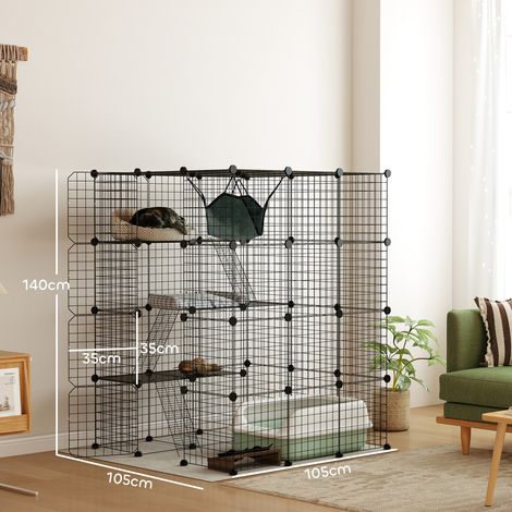Cage d'intérieur pour chat, enclos à chat à 4 étages à monter soi-même, avec grillage métallique dense, hamac, rampe, portes et plateformes de saut. (1/5)