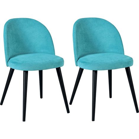 MOLLY - Lot de 2 Chaises Tissu Bleu Piètement Bois Massif (1/3)