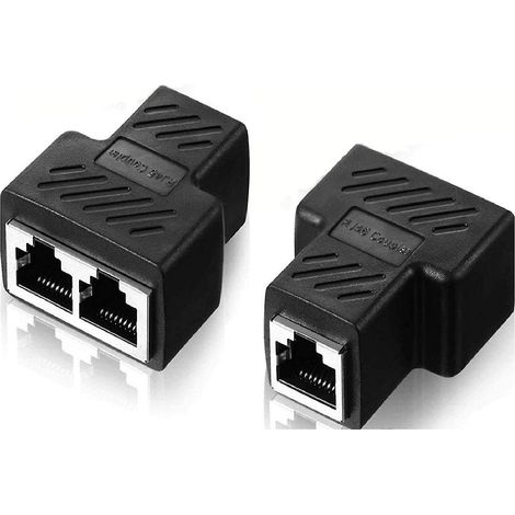 Lot de 2 adaptateurs répartiteurs Ethernet RJ45, compatibles avec les câbles Cat7, Cat6 et Cat5e - Noir (deux ports peuvent fonctionner simultanément). (1/5)