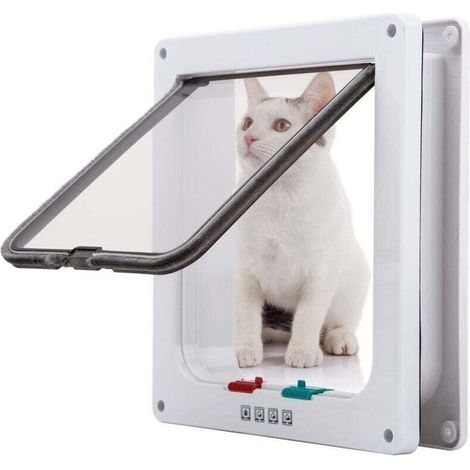 Chatière pour Chat,Magnétique Verrouillable 4 Modes pour Animaux Domestiques Chatons et Chatons Small Blanc (1/4)