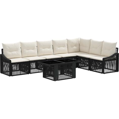 Conjunto de sofás de jardín 8 uds. Negro y Blanco Crema vidaXL (1/5)