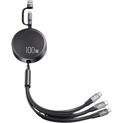 Cable De Carga Usb A-C - 100 W PD - Longitud Ajustable 30-120 Cm - Enrollable - Para Casa Oficina Y Viaje - 1 Unidad (1/5)