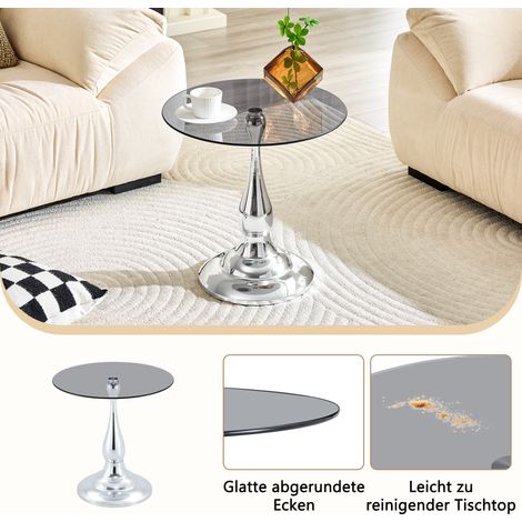 Table ronde en verre moderne, élégante table basse avec plateau en verre trempé et piètement stable, petite table d'appoint compacte pour salon et chambre (table seule) (1/5)