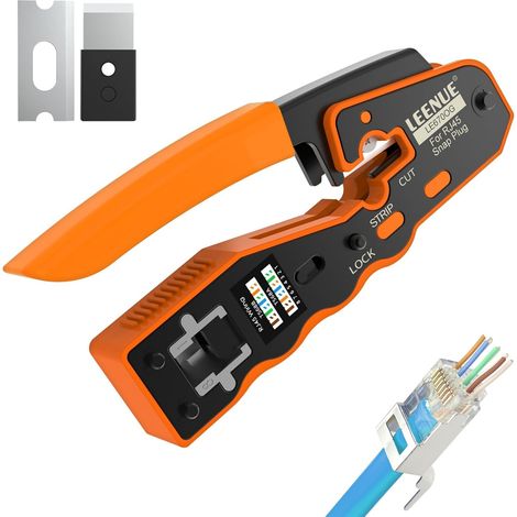 Pince à sertir, RJ45 pour connecteur traversant  Poinçonne, dénude et coupe les fils, Conçu pour connecteurs Ethernet RJ45 et RJ11, Kit complet pour poinçonnage (1/5)