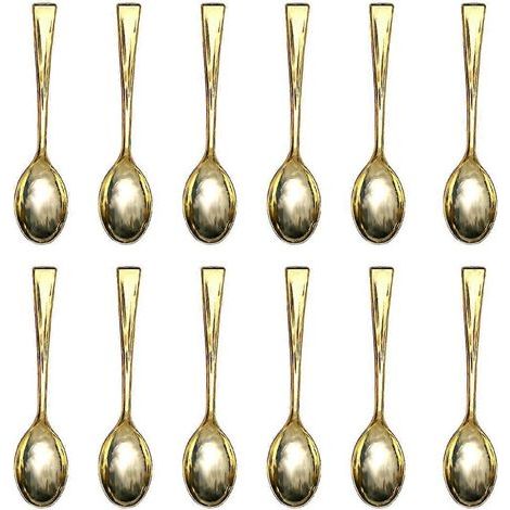 Ensemble de 24 mini-cuillères dorées jetables en plastique, imitation métal, pour barbecue, fête ou pique-nique-Golden (1/3)