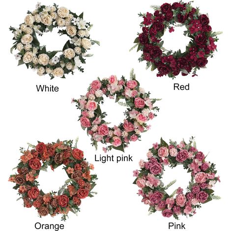 Couronne de fleurs artificielles, couronne de pivoines d'automne vintage - Osier blanc/Tissu de soie (1/5)