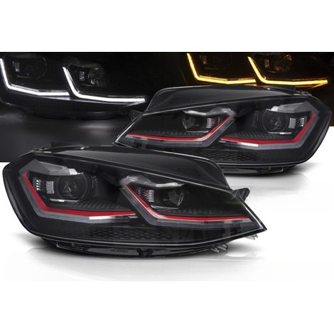 Paire de feux phares VW Golf 7 17-19 LED TRU DRL Dyn Noir Rouge-42722796