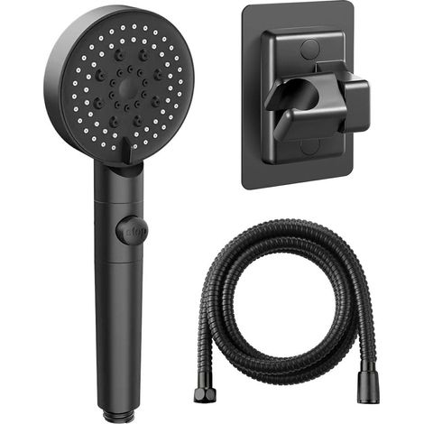 Duschkopf mit 5 Modi, Handbrause-Set, wassersparender Duschkopf mit Stopp-Taste, Hochdruck, mehrere Düsen (schwarz)